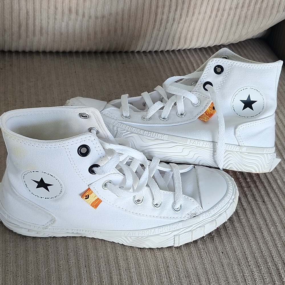 Converse Women's White High-Tops with Black Star Accent